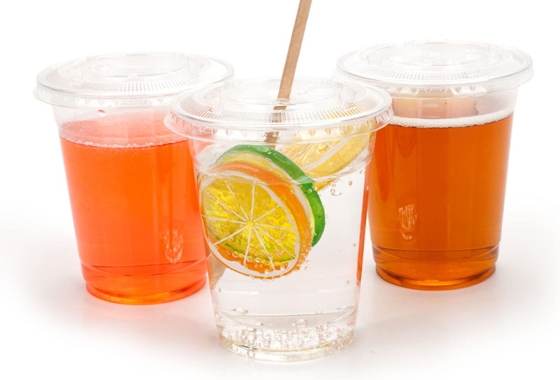 Golden Apple Cup series, 12oz-50sets Clear Plastic cups with Flat lids with hole, BPA Free - Image 1